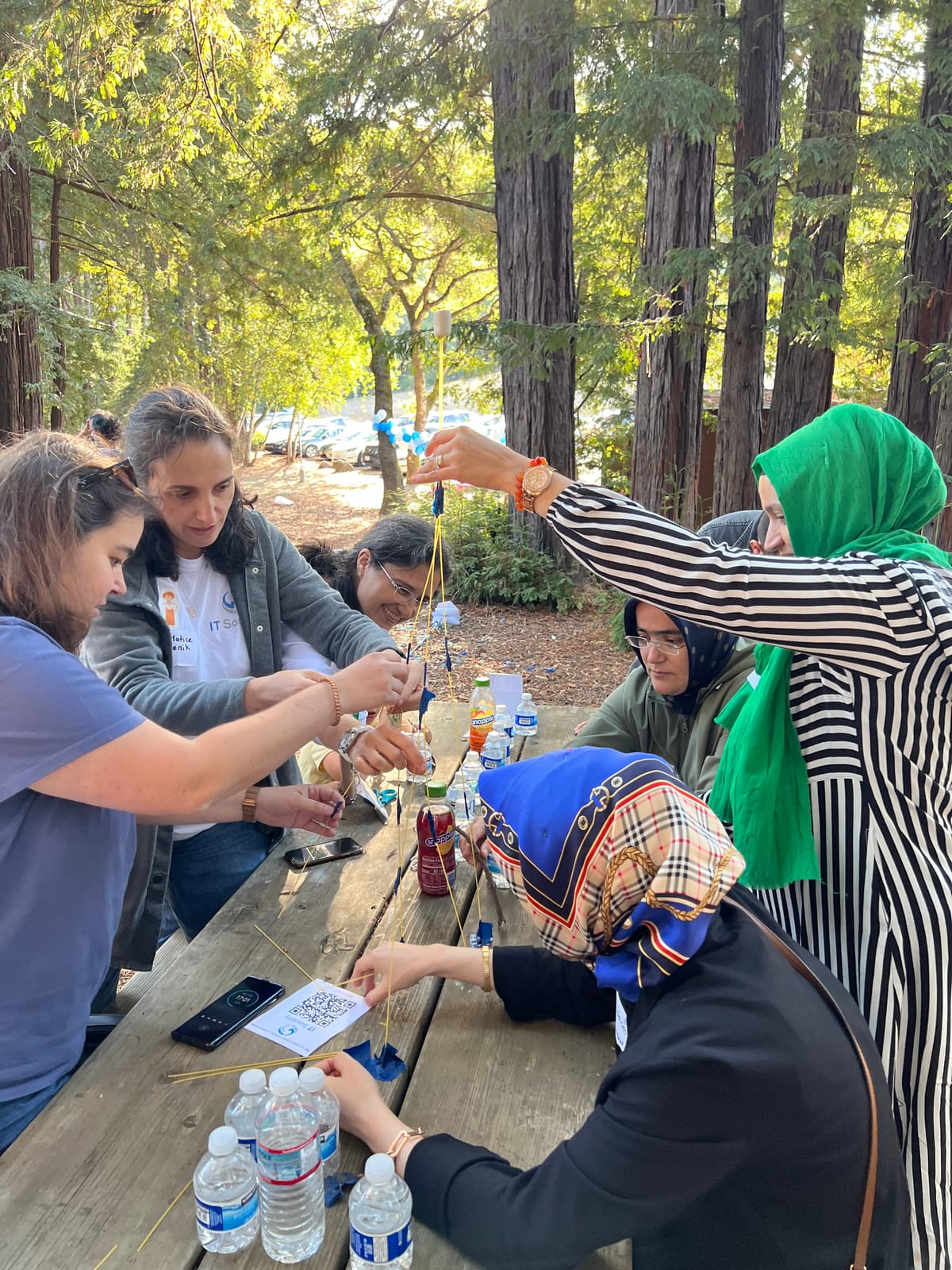 Teams racing to build the tallest tower.